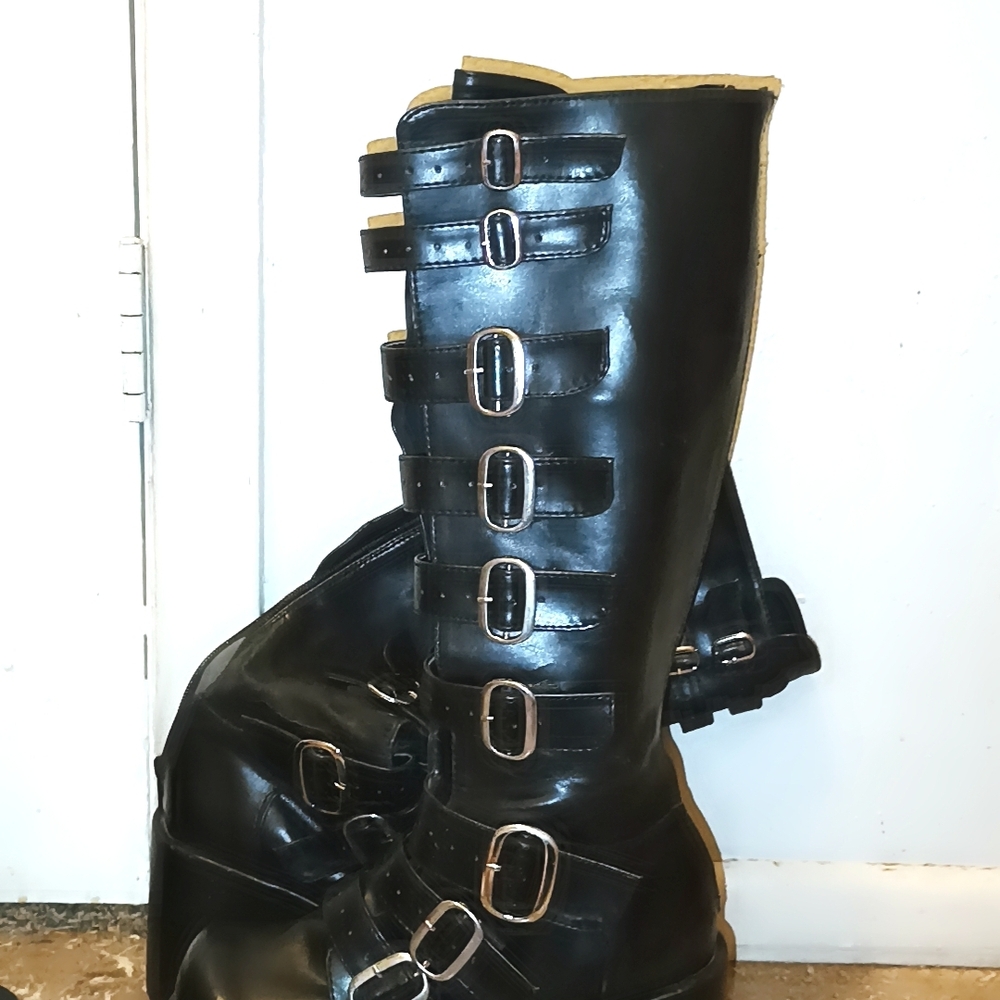 Black Buckle Knee-High Boots